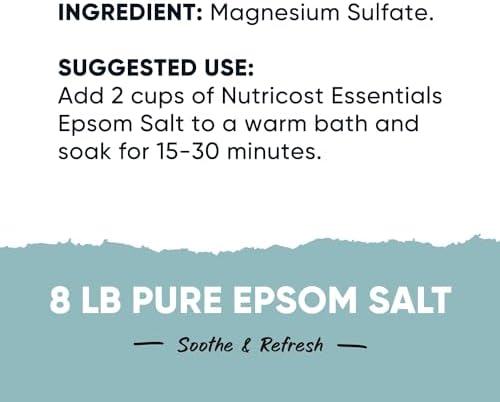 Nutricost Essentials Pure Epsom Salt 8 LBS (100% Pure Magnesium Sulfate) - Relaxing Soaking Solution