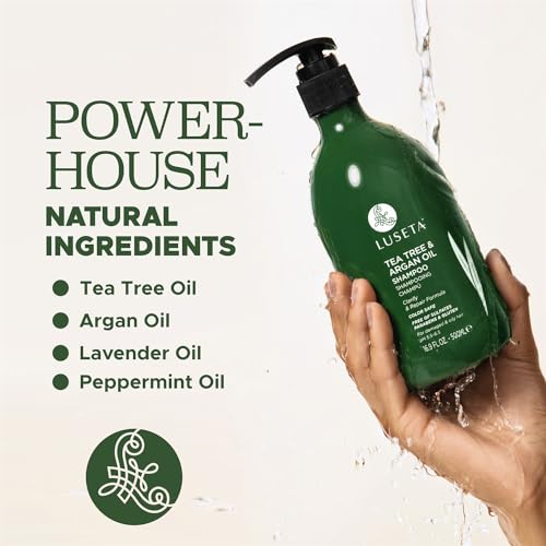 Luseta Tea Tree Shampoo with Argan Oil 16.9 Fl oz- Clarifying,Hydrating and Fighting Dandruff and Itchy Scalp - For Damaged and Oil Hair - Sulfate and Paraben Free for Men and Women