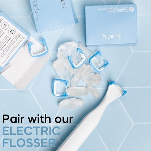 Slate Flosser Refills - 20 nHa Floss Heads | Reusable Woven Floss, Floss Without PFAS & Unwaxed Dental Floss | Slate Flosser Floss Refill | Includes Tongue Scraper & Gum Scraper