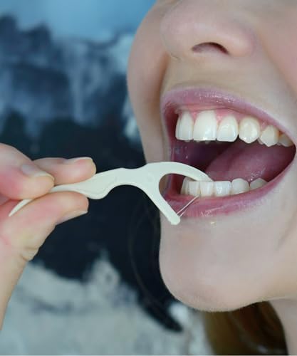 Floss Picks Biodegradable (200pcs) - Plant Based Dental Floss Picks, Natural Flossers for Adults & Kids, Nontoxic Vegan Tooth Pick Flossers & Floss Sticks - Double Thread Mint