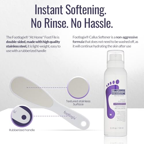 Footlogix Foot Care Callus Softener Combo - Callus Remover Spray & Double-Sided Foot File for Dry, Cracked Heels, Pedicure Tools for Feet, Foot Exfoliator