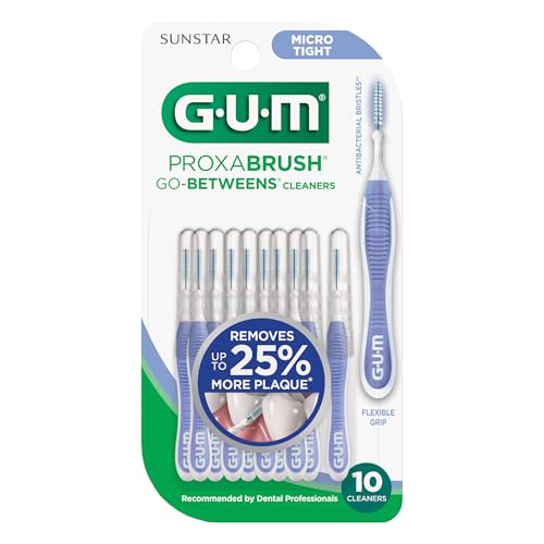 GUM Proxabrush Go-Betweens - Micro Tight - Interdental Brushes - Soft Bristled Dental Picks for Plaque Removal Health - Safe for Braces & Dental Devices, 10 Count(Pack of 4)
