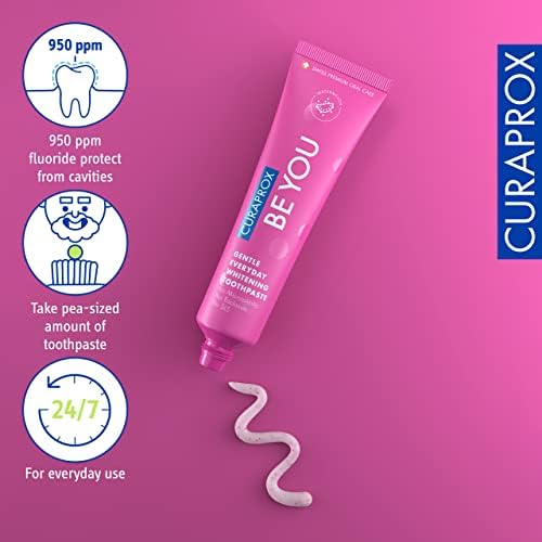 Curaprox Whitening Toothpaste – for Fresh Breath & Gum Care | Enzymatic Formula, Watermelon Flavour, Pink, 60ml | Vegan, SLS-Free, Fluoride 950ppm | Swiss Made