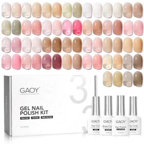 GAOY Jelly Gel Nail Polish Kit, 33Pcs Sheer Pink Gel Polish Set with Glossy & Matte Top Coat and Base Coat for Nail Art DIY at Home, Mint Jelly