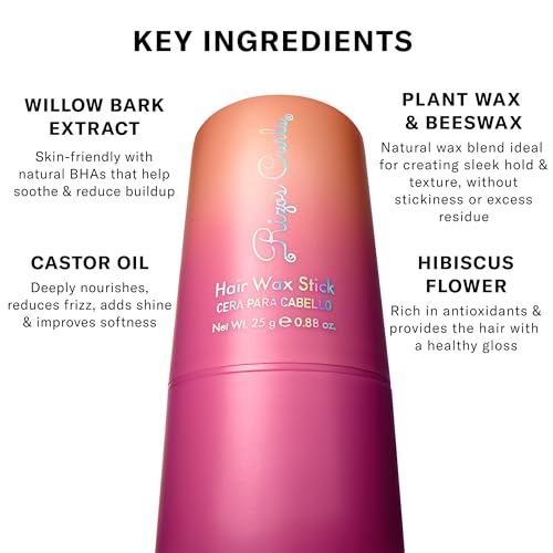 Rizos Curls Hair Wax Stick Tames Flyaways & Smooths Edges with Castor Oil for Sleek Style Adds Shine & Frizz Control for Every Hair Type Straight, Wavy, Curly, Coily Sulfate & Paraben Free