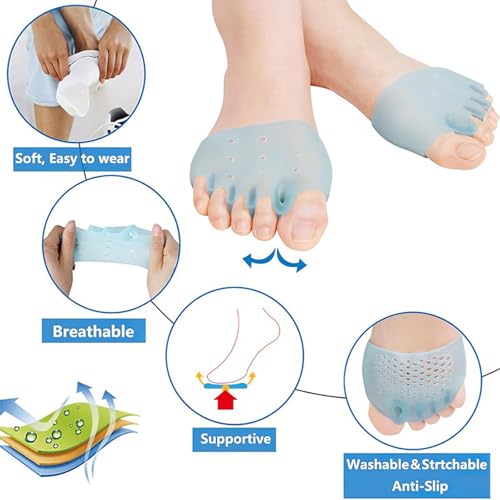 4PCS Hyggear Silicone Toe Separators, Toe Spacers & Metatarsal Pads, Five-hole Honeycomb Forefoot Pads, Hallux Valgus Corrector, Breathable & Soft, Uniex