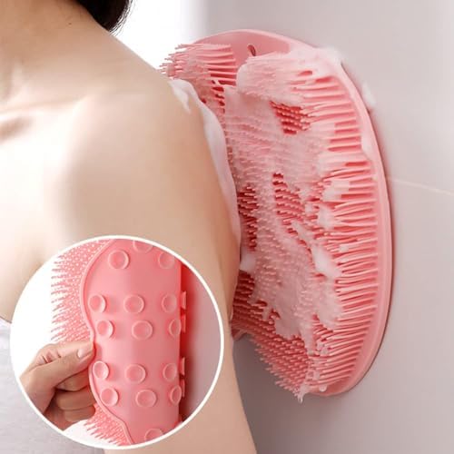 Shower Foot and Back Scrubber Massage Pad, Wall-Mounted Back Scrubber with Non-Slip Suction Cups, Bathroom Shower Foot Scrubber Mat Exfoliating Bath for Women and Men (Blue)
