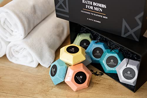 Bath Bombs for Men, Diamond Shape, Gifts for Men, 8 Large 5oz Bombs, 100% Natural Products & Essential Oils, Soak in, Bubble Bath