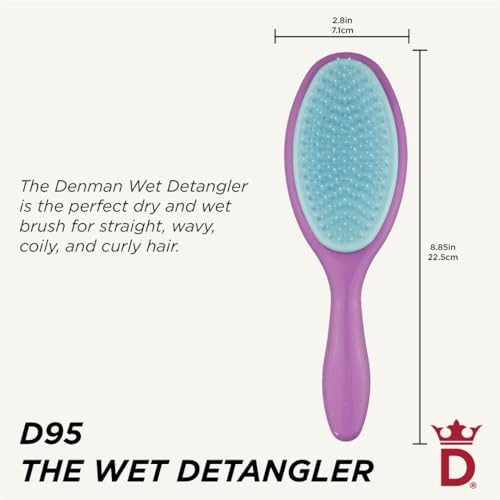 Denman Wet Detangler Shower Hairbrush for Detangling All Hair Types for Women, Kids and Men - Wet Hairbrush for Everyone – D95