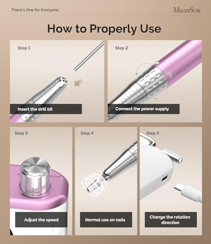 MelodySusie Nail Drill Professional 35000 RPM, Rechargeable Nail File for Nails Gel Polishing Removing, Fast Heat Dissipation & Low Noise, Portable E file for Manicure Pedicure at Home & Salon, MM400D