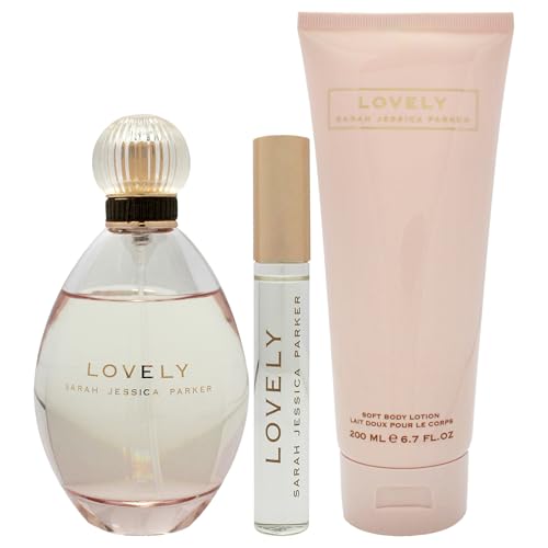SJP Lovely - Women's Perfume and Body Care Gift Set - Includes Eau De Parfum, Rollerball, and Soft Lotion in Iconic Lovely Fragrance - Notes of Mandarin, Lavender, and Apple - 3 pc