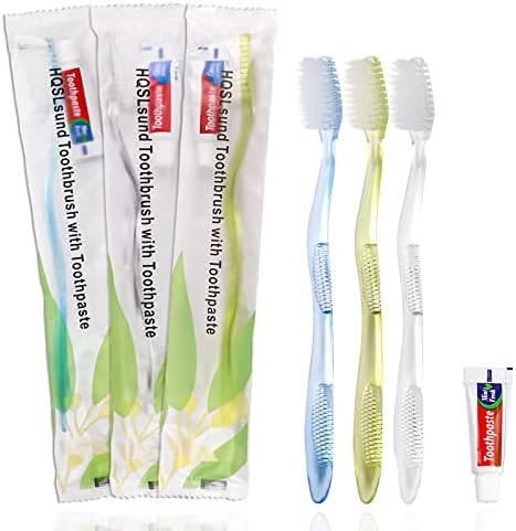 Disposable Toothbrushes with Toothpaste Individually Wrapped, 60Pack Manual Disposable Travel Toothbrushes Bulk, Adult Kid Travel Toiletries, 3 Colors