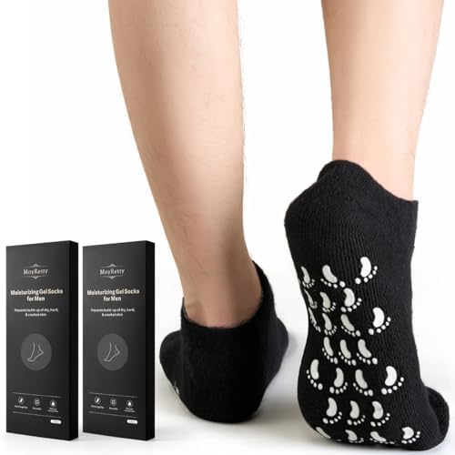 MoyRetty 2 Pairs Moisturizing Silicone Socks for Men - Large Size, Black, Ultimate Aloe-Infused Gel for Home Use - Say Goodbye to Dry Cracked Feet