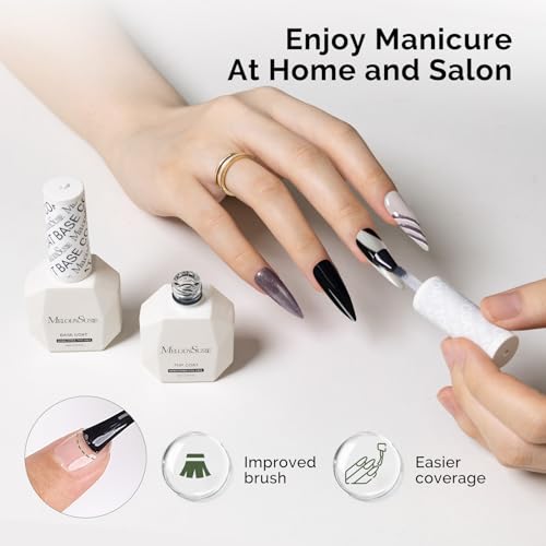 MelodySusie Hema Free Gel Polish Base and Top Coat Set, 2PCS 0.5 Fl Oz Long Lasting Soak Off UV No Wipe Glossy Top Coat and Base Coat for Nail Polish, Nail Art Design Manicure Kit Salon Home
