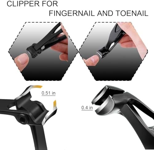 Nail Clippers for Seniors, Wide Jaw Fingernail Clippers and Angled Head Toenail Clippers for Thick Nail, Professional German Nail Clippers for Men, Women & Pregnant (Black 1)