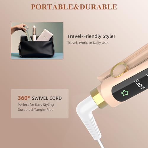 Flat Iron, 1/2 Inch Hair Straightener and Curler 2 in 1, Ceramic Ionic Floating Plates for Less Frizz, 10s Quick Heat Up, Hair straighteners for Women, Straightener for All Hair Types(Pink)