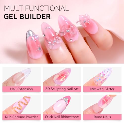 Makartt Solid Gel Builder: 4-in-1 2pcs Clear & White 3D Nail Gel Non-sticky for Extension 3D Sculpting Nail, UV Glue for Acrylic Tips, Rhinestones & Sculpture Hard Gels for Nails UV/LED Lamp Required