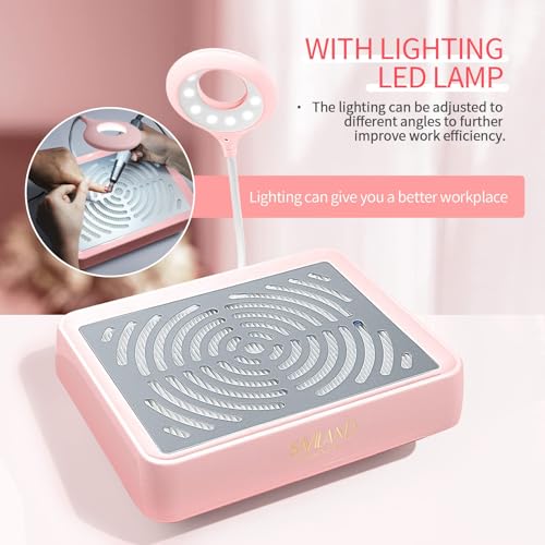 SAVILAND Nail Dust Collector with Lamp – Powerful Nail Vacuum Fan 40W Dust Collector Extractor Electric Dust Suction Machine with Reusable Filter for Acrylic Gel Nails Polishing, Low Noise, Pink