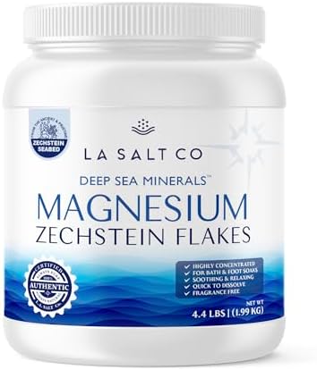 Deep Sea Minerals Magnesium Bath Flakes - 4.4 Lbs Jar, Zechstein Inside, Natural Bathing Alternative to Epsom Salt | Fast Absorbing Body & Foot Bath Soak for Relaxation & Muscle Relief