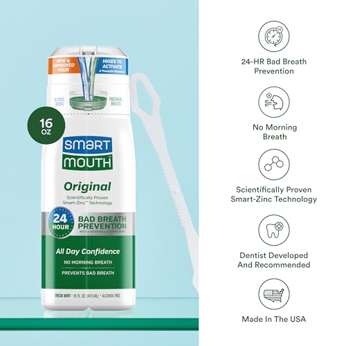 SmartMouth Original Activated Mouthwash & Tongue Cleaner, Bad Breath Support, Mint