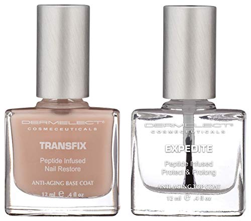 Dermelect Natural Nail Repair Kit for Nails - Anti Aging Nailcare with Peptides Glycolic Acid Sunflower Seed Oil Strengthening & Protective Treatment for Gel Acrylic Damage, Weak Nails 2 pc set