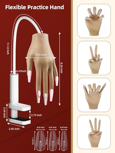 Practice Hand for Acrylic Nails - Nail Tips Won't Fall off Fake Hand - Flexible Movable Nail Practice Hand - Mannequin Hand For Nails - Nail Hand for DIY Nail Manicure