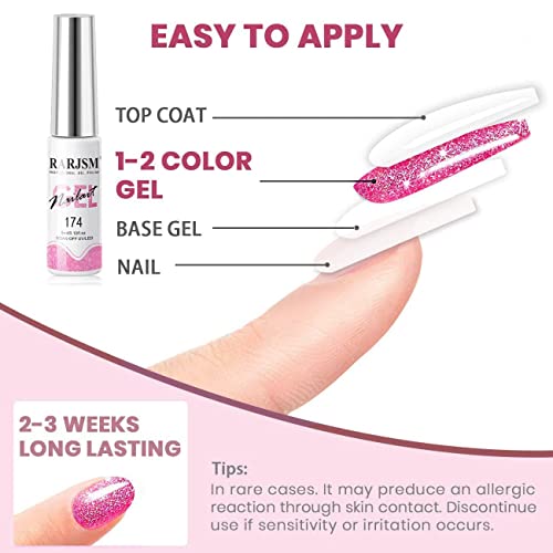 RARJSM Reflective Glitter Nail Art Gel Liner Flash Diamond Painted Gel Nail Polish 12 Colors 5ml Sparkle Silver Brown Hot Pink Green Black Pigment UV LED Soak off Curing Requires for Nail Design