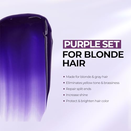 Karseell maca power Purple Hair Mask and Purple Shampoo Set, Neutralizes Brass & Yellow Tones for Blonde, Gray, Silver Color Treated Hair, 2 x 16.9floz
