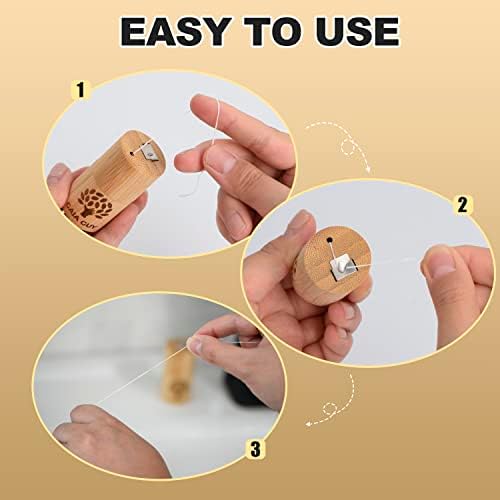 Gaia Guy Natural Unflavored Silk Dental Floss with Floss Refill & Reusable Bamboo Holder | 2 x 33yds Compostable Pure Silk Waxed with Candelilla Wax | Plastic-Free Packaging