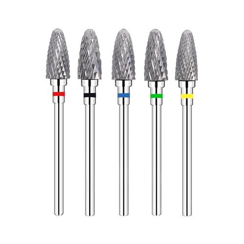 Fantexy Nail Drill Bits Set for Acrylic Nails,3/32 Inch Professional Tungsten Nail File Bits Nail Art Tools,Manicure Pedicure Shapen Remove Tools, Home Salon Use(5Pieces