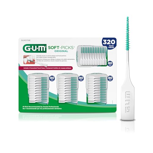 GUM Soft-Picks Original, Easy to Use Dental Picks for Teeth Cleaning and Gum Health, Disposable Interdental Brushes with Convenient Carry Case, Dentist Recommended Dental Picks, 320ct