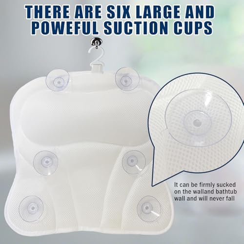Bath Pillow Bathtub Pillow, Thick Padded Ergonomic Bathtub Headrest for Tub Neck and Back Support with Soft 4D Mesh Fabric and Six Non-Slip Suction Cups, Bath Pillows for Bath Accessories