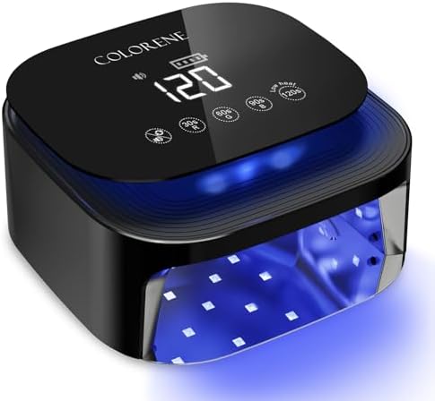 Cordless UV LED Nail Lamp, 60W Rechargeable Nail Dryer Gel Polish Light, Intelligent Auto Sensor LCD Display Nail Lamp, Portable 30 Beads Led Nail Light with 4 Timer Setting (Black)