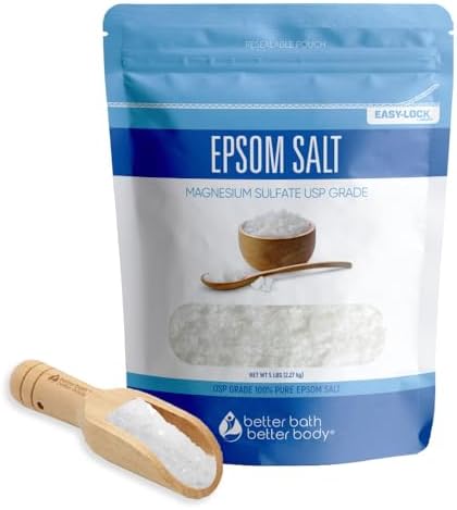 Epsom Salt 5 Lbs Bulk Bag USP Grade Multipurpose Unscented in BPA Free Pouch with Easy Press Lock Seal Plus Bamboo Scoop