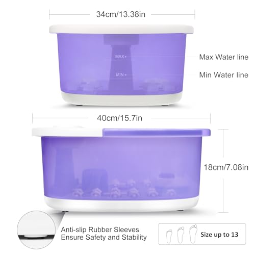 Foot Spa Bath Massager with Heat Bubbles and Vibration Massage and Jets, 16 OZ Tea Tree Oil Foot Soak Epsom Salt, Foot Soaker with Red Light, 22 Massage Rollers, Adjustable Temp -Purple