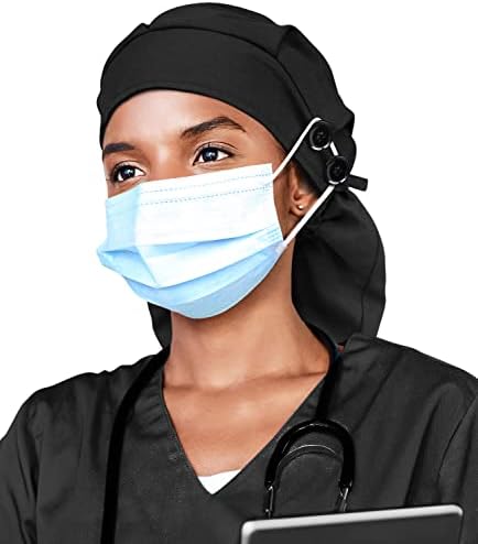 Satin Lined Work Cap with Button for Long Hair Women