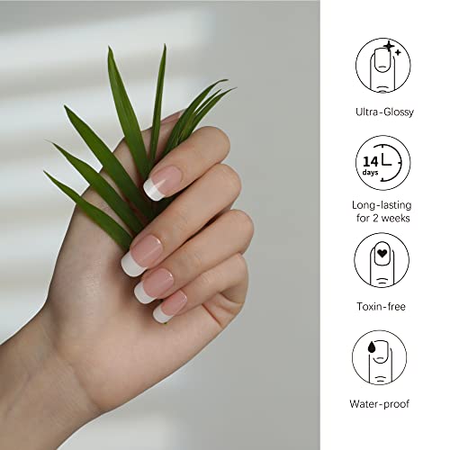 DANNI & TONI Semi Cured Gel Nail Strips French (Happy-Go-Lucky) Nude Gel Nail Stickers with White Tips 28 Stickers