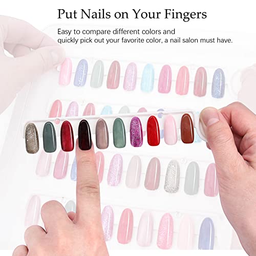 Nail Color Display Book Nail Swatch, C10 Plastic Nail Sample Display Book Nail Gel Color Card Book with Transparent Replacement Nails, No Need Pasting, No Need Glue (C10)
