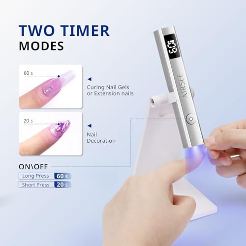 AIRSEE Cordless Nail Lamp with Stand, Handheld UV Light with LCD Display for Gel Nails,Rechargeable USB Nail Dryer for Fast Cure,Rhinestone Glue Decoration,Gel Nail Strips at Home,Travel(Sliver)
