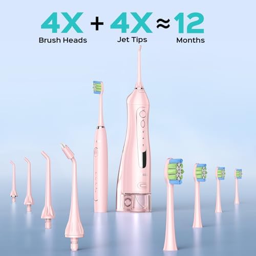 COSLUS Portable Water Flosser with Electric Toothbrush Combo: 2-in-1 Oral Clean Kit for Teeth, Braces, Gums Care - Brushing & Flossing for Adults, Family, Travel Use, BPA-Free, Black, C20 & C41