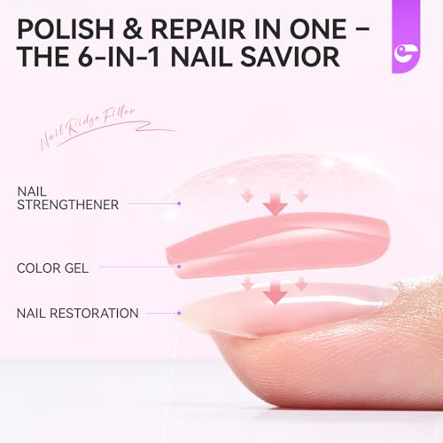 gelike ec Nail Strengthener Polish for Thin Nails: Soft Pink 15ml 6 in 1 Natural Nail Hardener Extra Strong and Growth - Long Lasting Repair for Damaged Nails - Growth Oil for Salon Home Daily Work