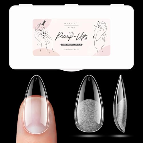 Makartt Almond Nail Tips, 500pcs Medium Pre-buffed Full Cover Clear Press on Nails 10 Sizes Soak Off Soft Gel Nail Tips Extension Professional Acrylic Fake Nails No Crease False Nail Salon DIY Art