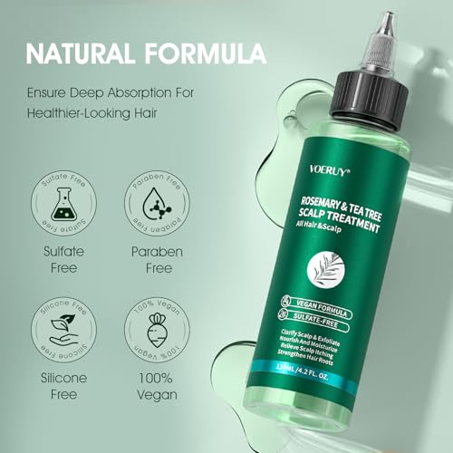 Scalp Treatment, Rosemary Refreshing Scalp Treatment with Tea Tree, Clarifying Build Up & Purifying, Leave-In Scalp Detox for Dry Itchy Scalp,Vegan & Cruelty-Free,120ML