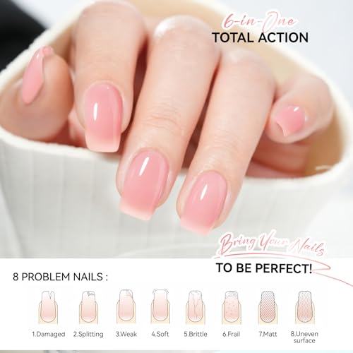 gelike ec Nail Strengthener Polish for Thin Nails: Soft Pink 15ml 6 in 1 Natural Nail Hardener Extra Strong and Growth - Long Lasting Repair for Damaged Nails - Growth Oil for Salon Home Daily Work
