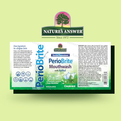 Nature's Answer PerioWash Mouthwash Alcohol-Free Cool Mint - 16 fl oz | Fluoride Free | Natural Breath Freshener | Stain Remover | Natural Teeth Whitener (Pack of 1)