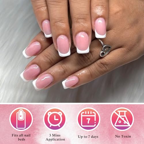 AddFavor White French Tip Press on Nails Short - 240pcs Pink Extra Short Square Fake Nails, Square Nails Press on Acrylic Nail Extension Nails Art DIY