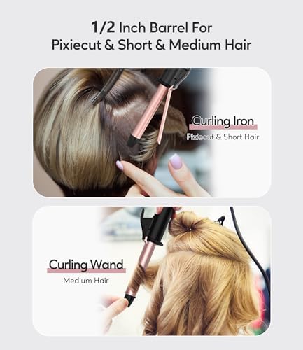 Travel Size Curling Iron Dual Voltage, Mini Curling Iron for Short Hair with 1/2 Inch Barrel, Ceramic Mini Hair Curler with Keratin&Argan Oil Infused, Travel Hair Curler with Storage Bag