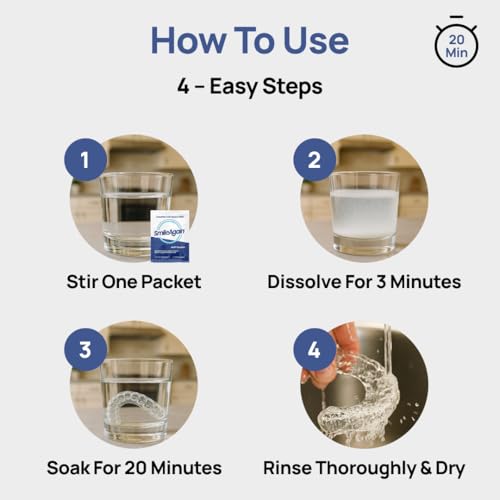 SmileAgain Retainer Cleaner - 180-220 Cleanings 22 Pack/6 Month Supply - for Clear Aligners, Dentures, Mouth Guards & Night Guards - Our Oral Appliance Cleaner & Denture Care Powder - Mint Flavored
