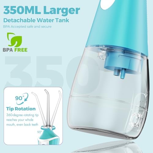 Cordless Water Flosser & Dental Pick for Teeth - 350ML Portable Oral Irrigator Tank Removable IPX7 Waterproof Home Travel Teeth Cleaner Professional Electric Flossing Machine - Blue