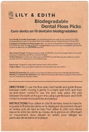 LILY & EDITH Plant Based Dental Floss Picks Adults and Kids 300 Counts, Fluoride-Free, Plant Based Straw Wheat, Earth Friend, Zero Waste Package, Shred Resistant (Unflavored)